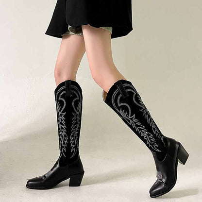 Stylish womens western knee high boots with intricate embroidery for a fashionable look