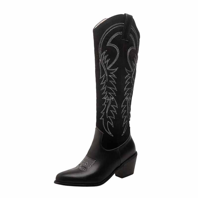 sd-hk womens western knee high boots with decorative stitching and a stylish design
