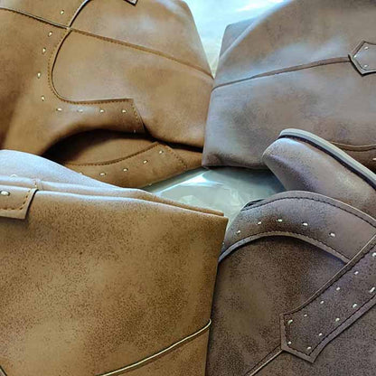 Women's western short wedding boots in various shades with decorative stitching and unique design