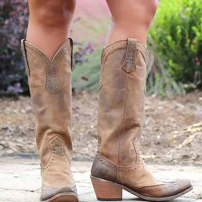 Stylish women's western short wedding boots featuring a vintage design and comfortable heel