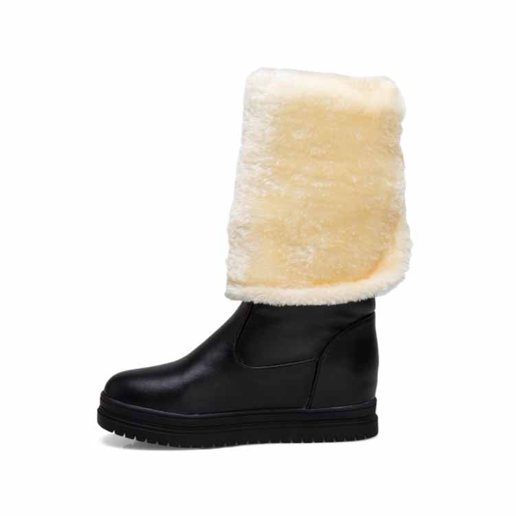 women's winter knee high boots with soft tan fur lining and black sleek design