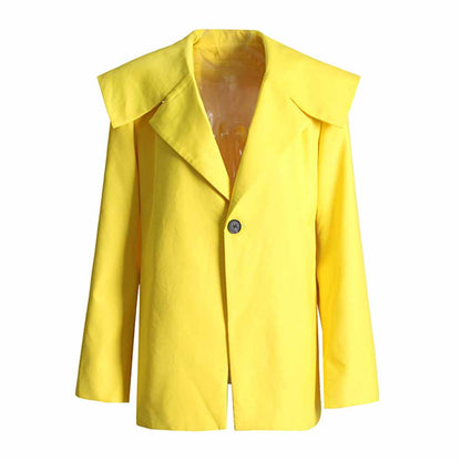 Women's Casual One Button Yellow Coat Loose Shawl Collar Jacket