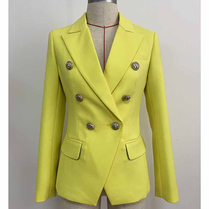 Women Yellow Coat Long Sleeves blazer jackets Double Breasted Coat