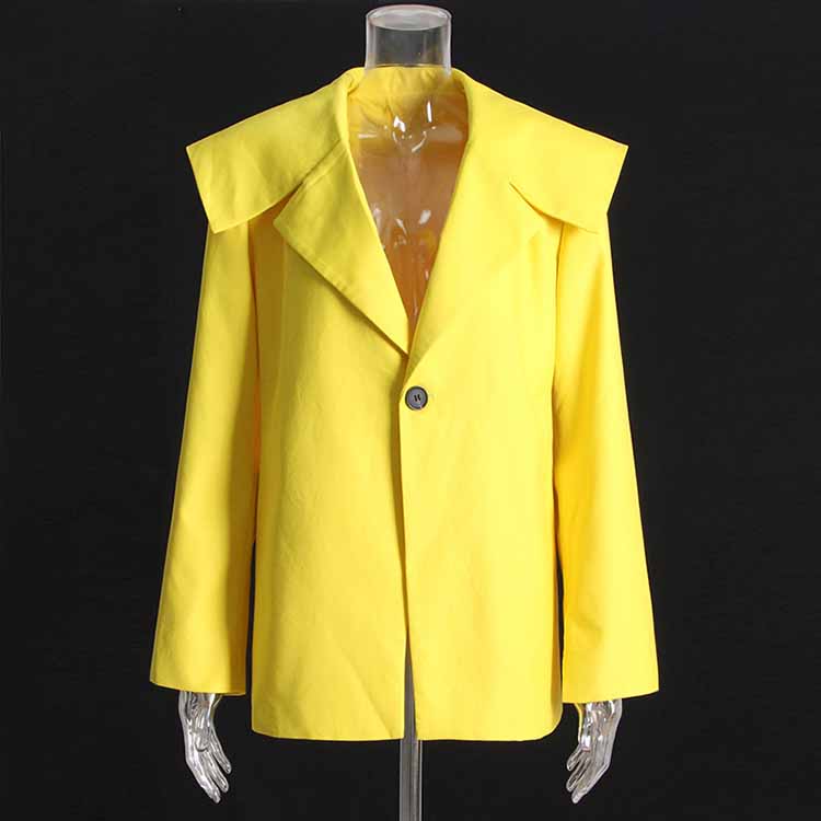 Women's Casual One Button Yellow Coat Loose Shawl Collar Jacket