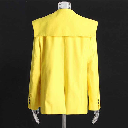 Women's Casual One Button Yellow Coat Loose Shawl Collar Jacket