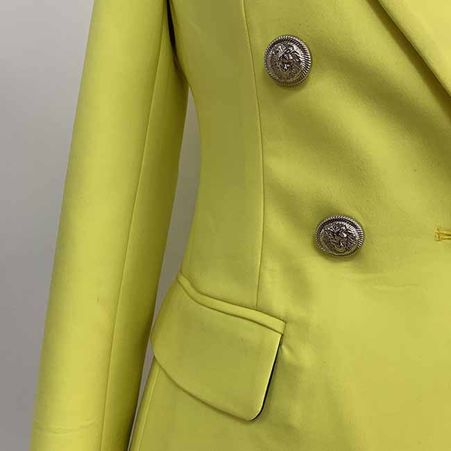 Women Yellow Coat Long Sleeves blazer jackets Double Breasted Coat